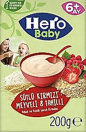Hero Baby kaşık mama 200 gr sütlü 8 tahıllı kırmızı meyveli