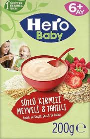 Hero Baby kaşık mama 200 gr sütlü 8 tahıllı kırmızı meyveli